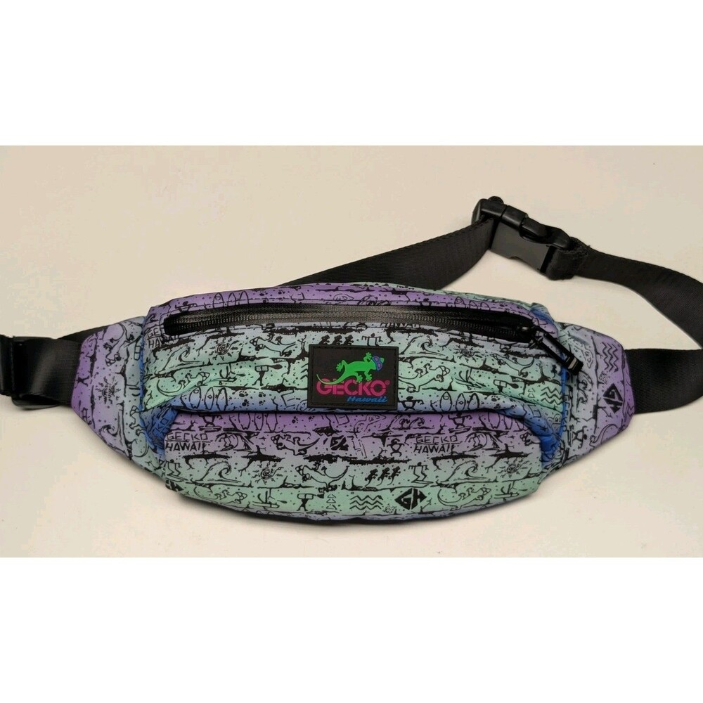Gecko Hawaii Retro 90s Fanny Pack Shoulder Pink Blue Adjustable